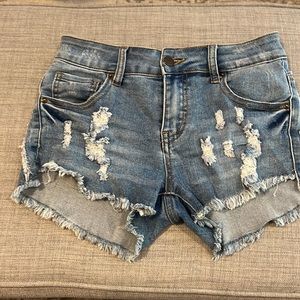 Try Gypsy, Size 3 , Distressed denim shorts Used, smoke free home.